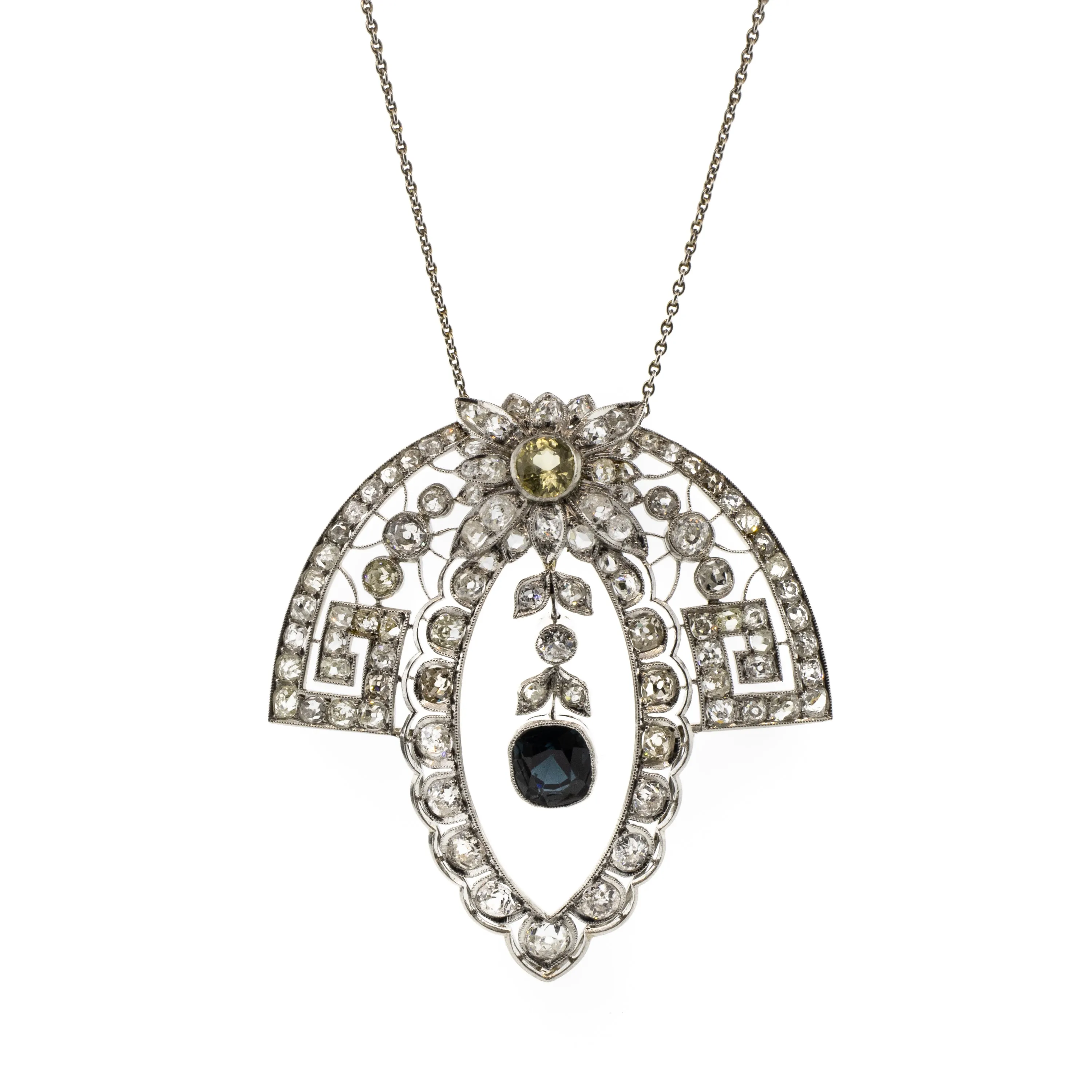 Edwardian Sapphire and Diamond Platinum Necklace