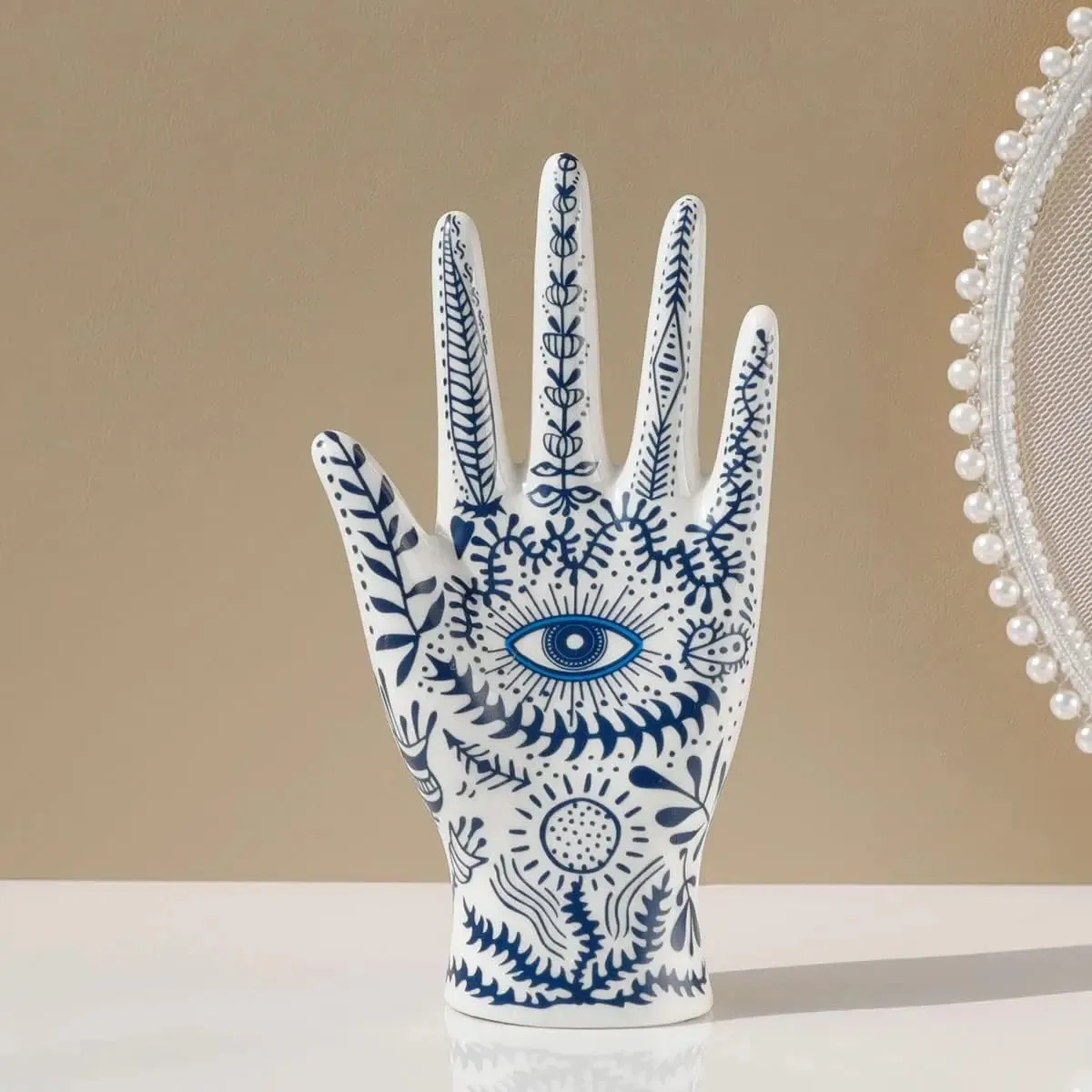 Elegant Ceramic Evil Eye Jewelry Display Hand Stand for Necklaces Bracelets Rings and Home Decor