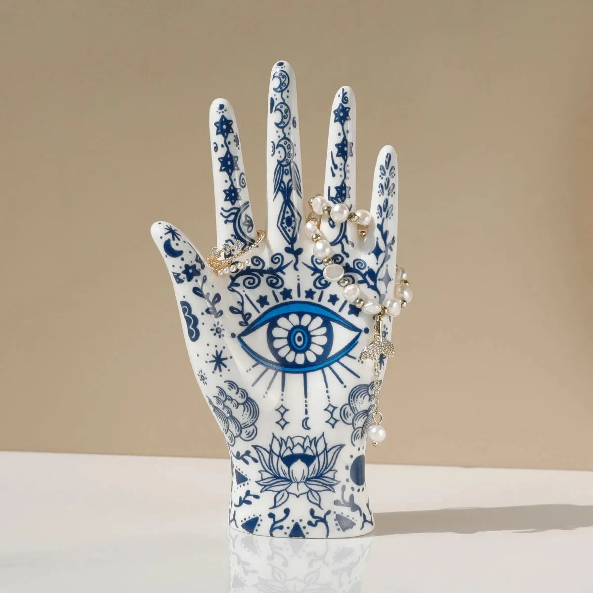 Elegant Ceramic Evil Eye Jewelry Display Hand Stand for Necklaces Bracelets Rings and Home Decor