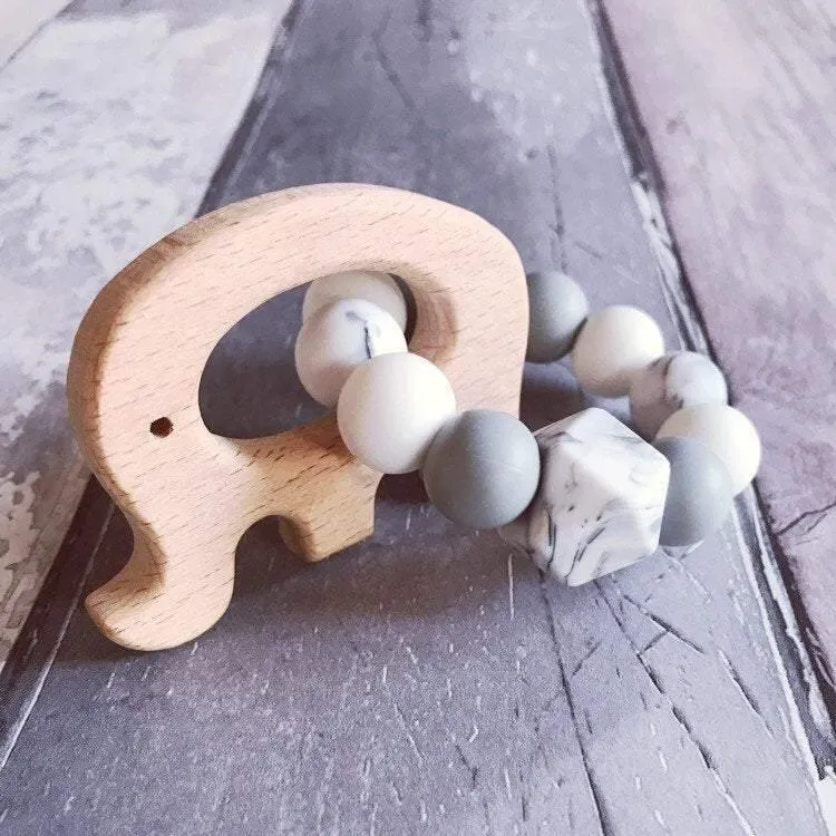 Elephant Mini Teething Ring - Marble
