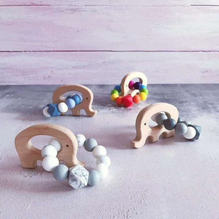 Elephant Mini Teething Ring - Marble