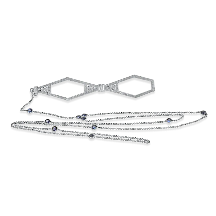 Estate Sterling Silver & 14k White Gold Antique Folding Opera Style Glasses Necklace