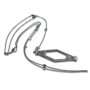 Estate Sterling Silver & 14k White Gold Antique Folding Opera Style Glasses Necklace