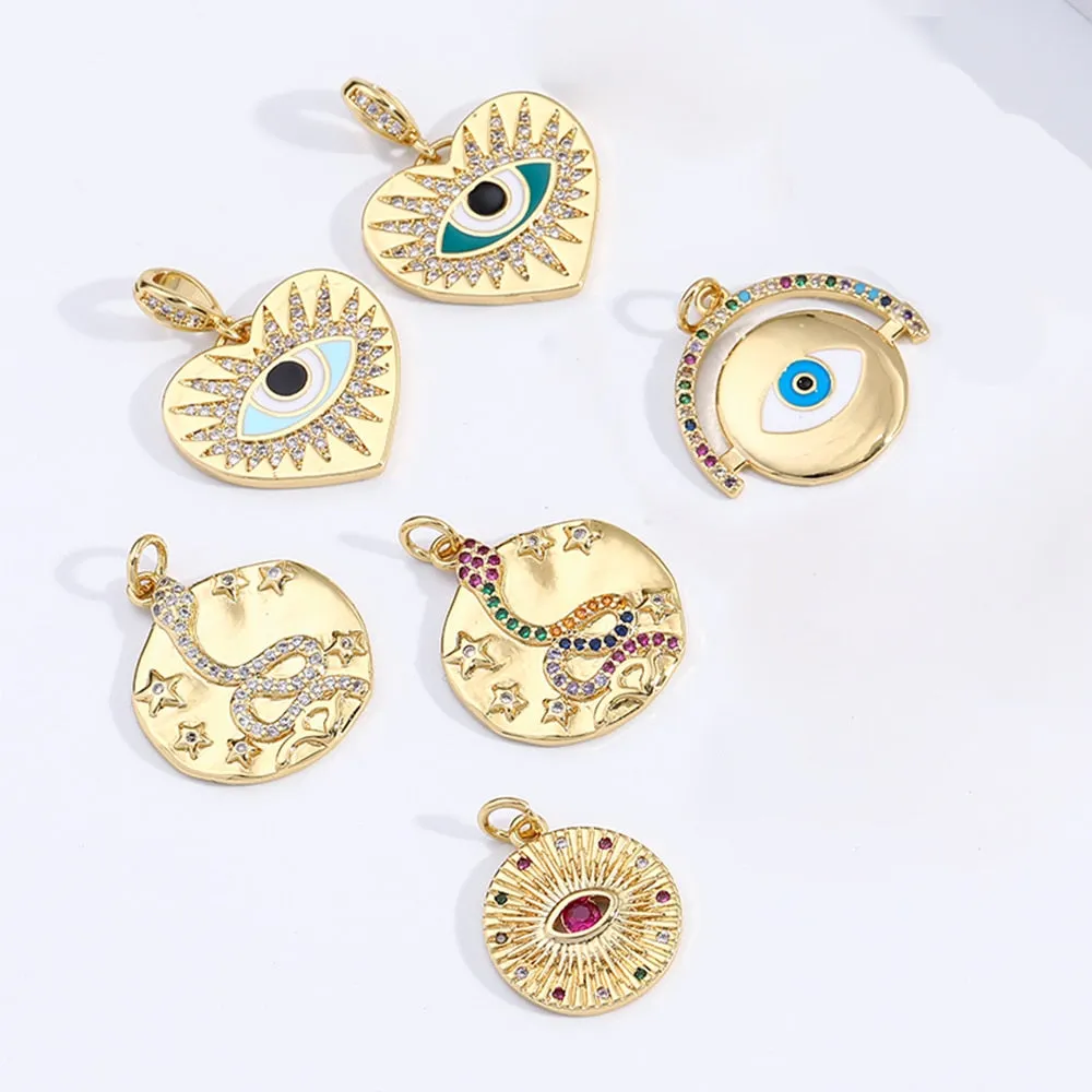 Evil Eye Designer Pendant Charm: Trendy Gold-Colored Jewelry Piece for Earrings, Necklaces, and Bracelets