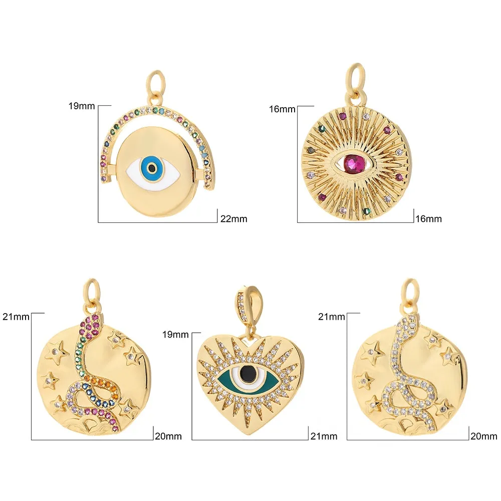 Evil Eye Designer Pendant Charm: Trendy Gold-Colored Jewelry Piece for Earrings, Necklaces, and Bracelets