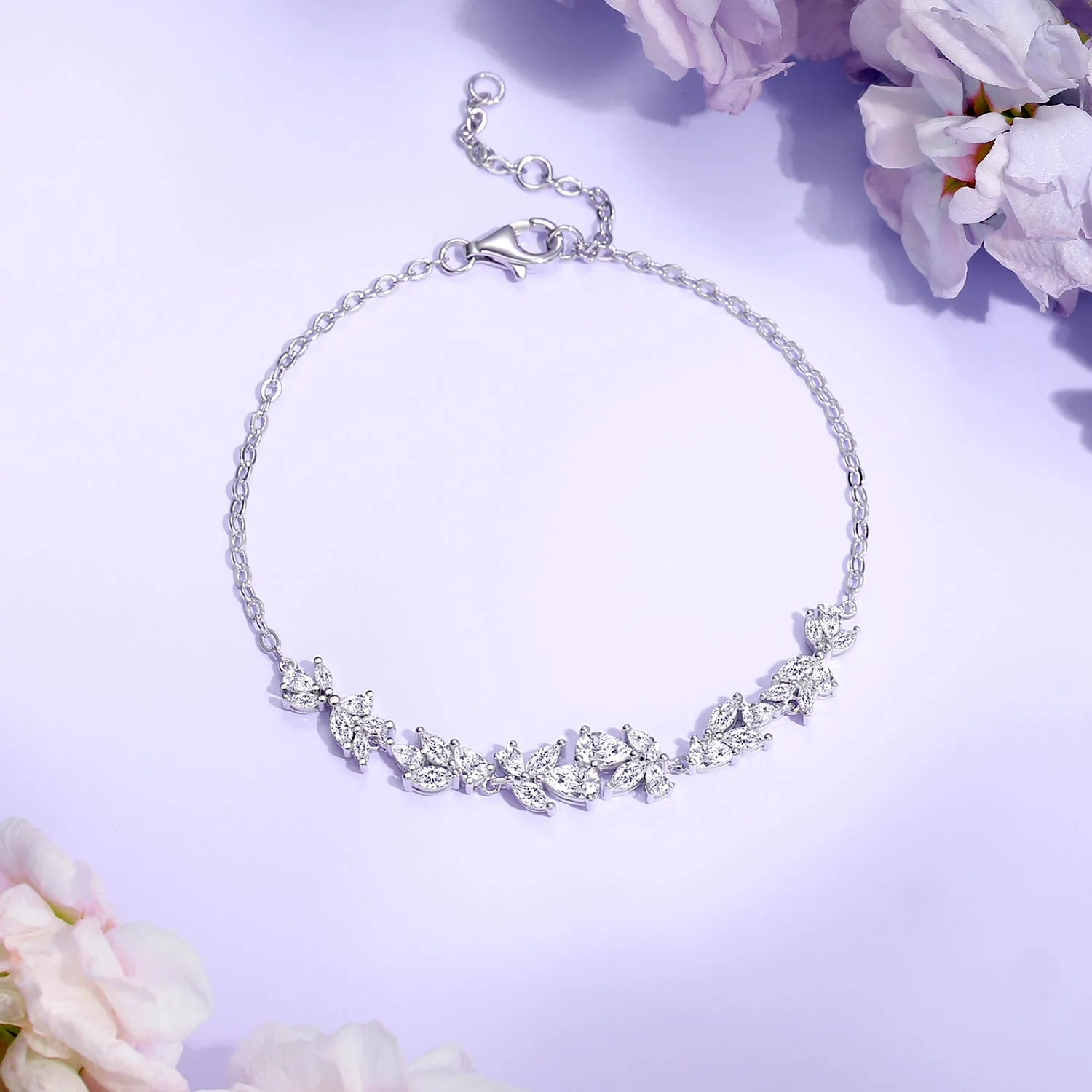 FANCIME “Wisteria Whisper” Flower Sterling Silver Bracelet
