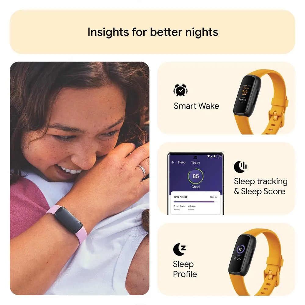 Fitbit Inspire 3 Health & Fitness Tracker, Morning Glow/Black w/ 2 YR Warranty Bundle