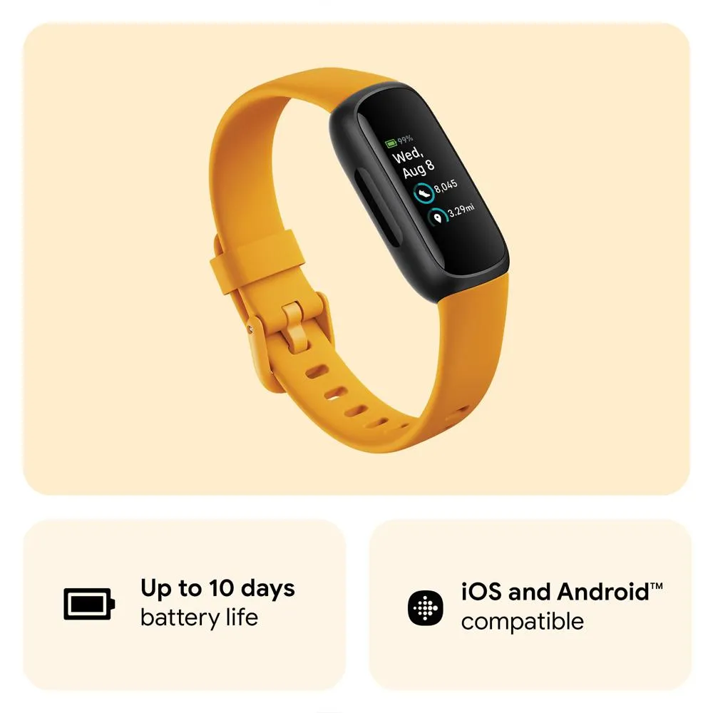 Fitbit Inspire 3 Health & Fitness Tracker, Morning Glow/Black w/ 2 YR Warranty Bundle