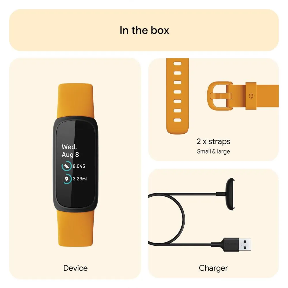 Fitbit Inspire 3 Health & Fitness Tracker, Morning Glow/Black w/ 2 YR Warranty Bundle