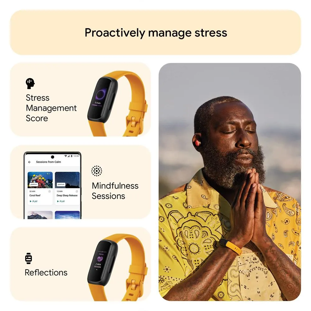 Fitbit Inspire 3 Health & Fitness Tracker, Morning Glow/Black w/ 2 YR Warranty Bundle