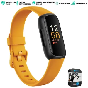 Fitbit Inspire 3 Health & Fitness Tracker, Morning Glow/Black w/ 2 YR Warranty Bundle