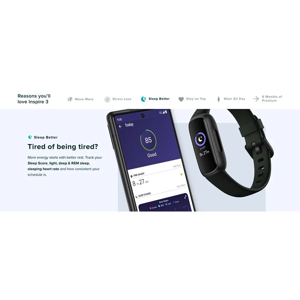 Fitbit Inspire 3 Health and Fitness Tracker, Midnight Zen / Black