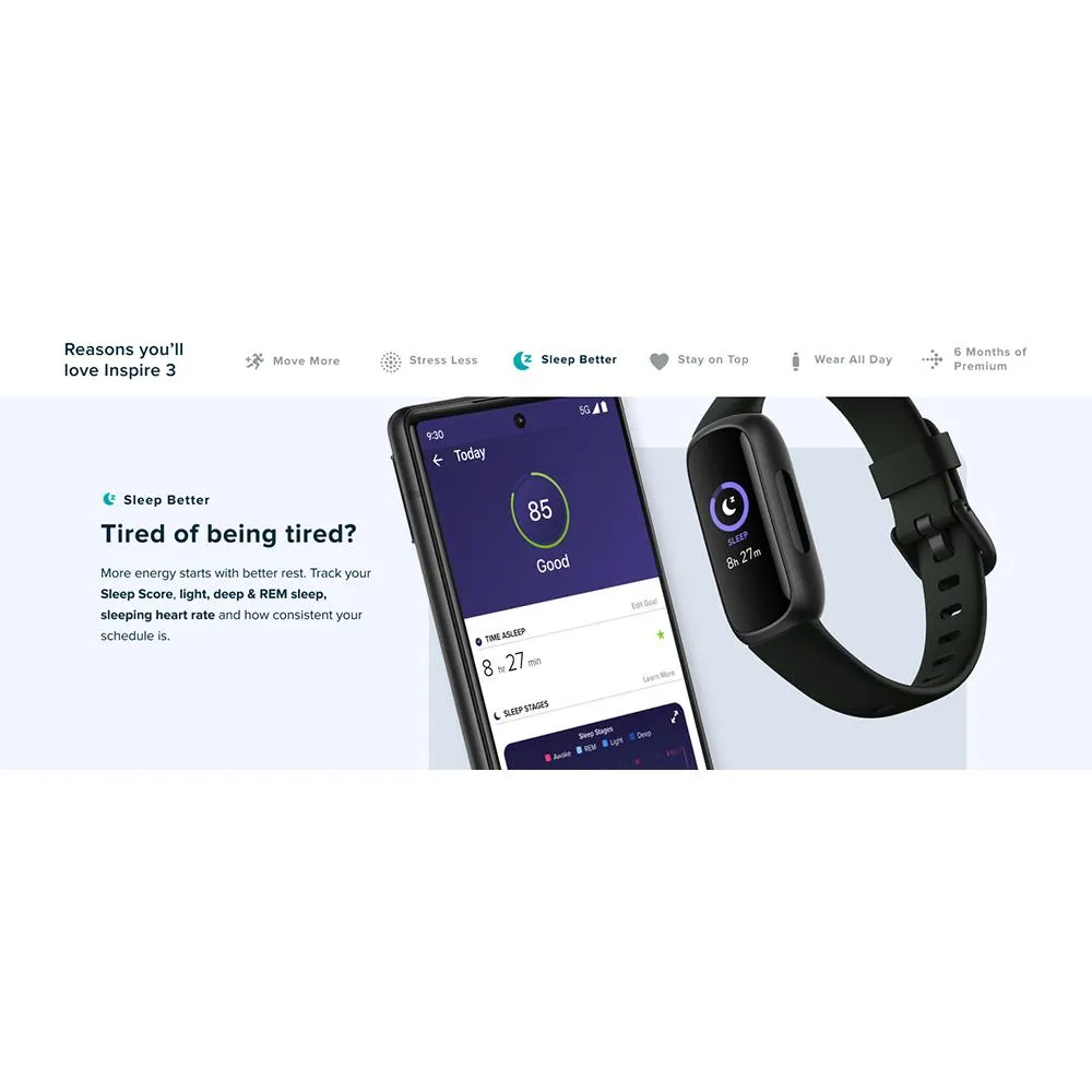 Fitbit Inspire 3 Health and Fitness Tracker, Midnight Zen/Black w/ 2 YR Warranty Bundle