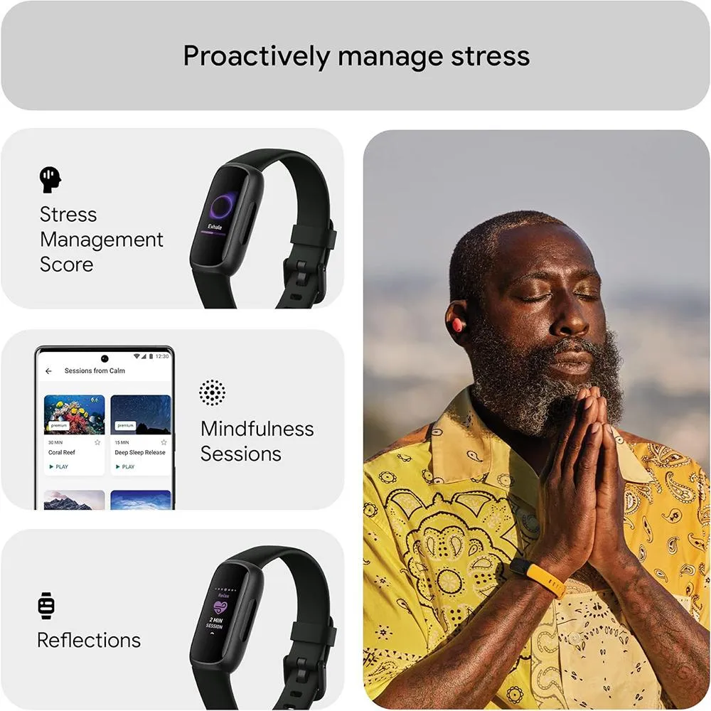 Fitbit Inspire 3 Health and Fitness Tracker, Midnight Zen/Black w/ 2 YR Warranty Bundle