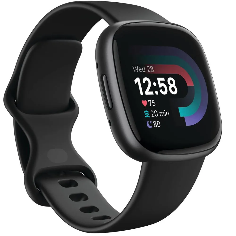 Fitbit Versa 4 Fitness Smartwatch w GPS, Black/Graphite   2 YR Warranty Bundle
