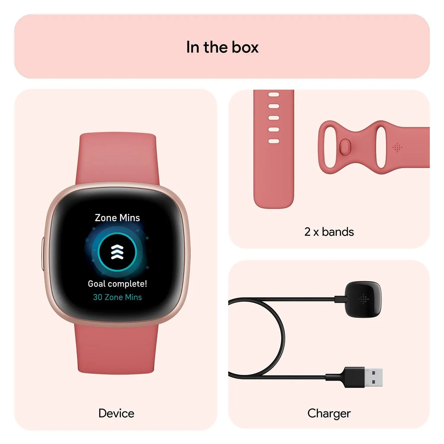Fitbit Versa 4 Fitness Smartwatch with GPS, 24/7 Heart Rate - Pink Sand/Copper Rose