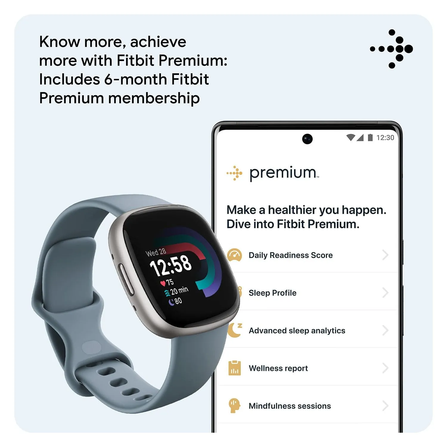 Fitbit Versa 4 Fitness Smartwatch with GPS, 24/7 Heart Rate - Waterfall Blue/Platinum
