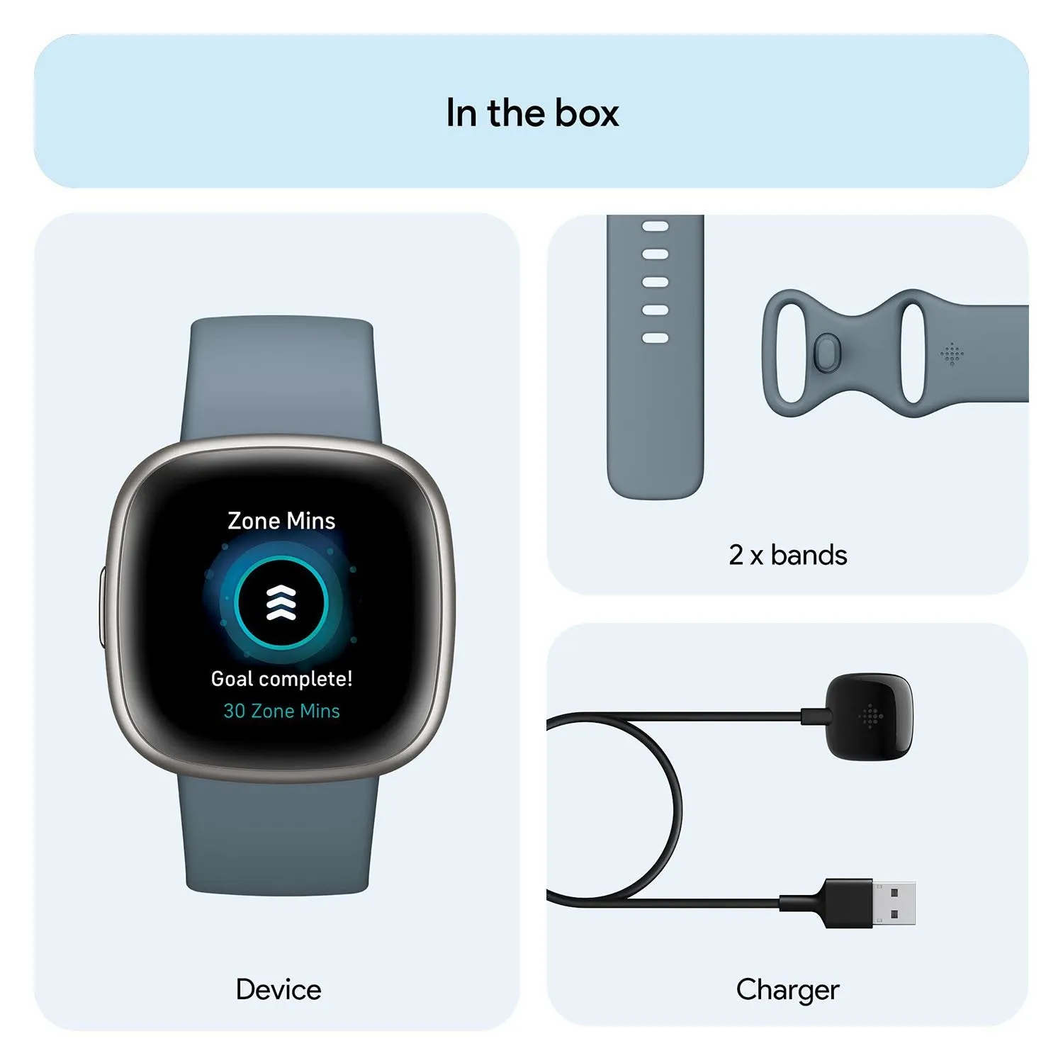 Fitbit Versa 4 Fitness Smartwatch with GPS, 24/7 Heart Rate - Waterfall Blue/Platinum
