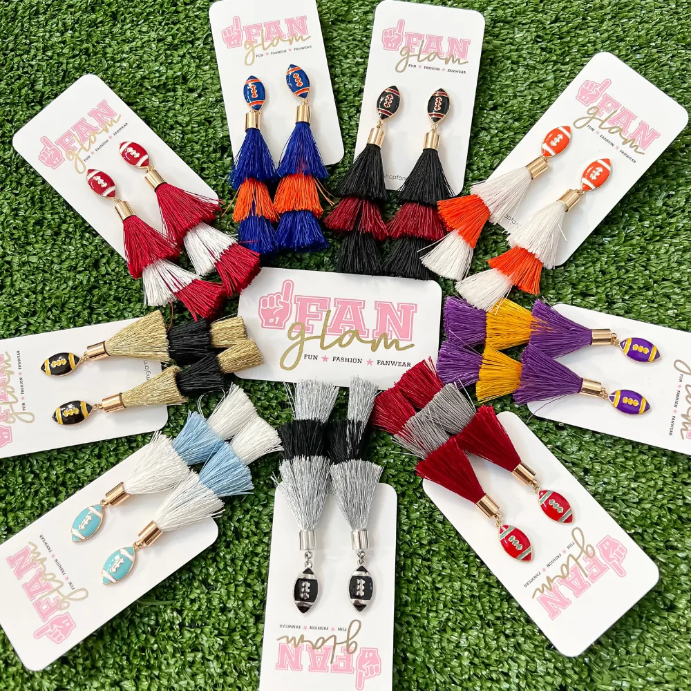 FOOTBALL TASSEL DUAL COLOR DANGLE EARRINGS