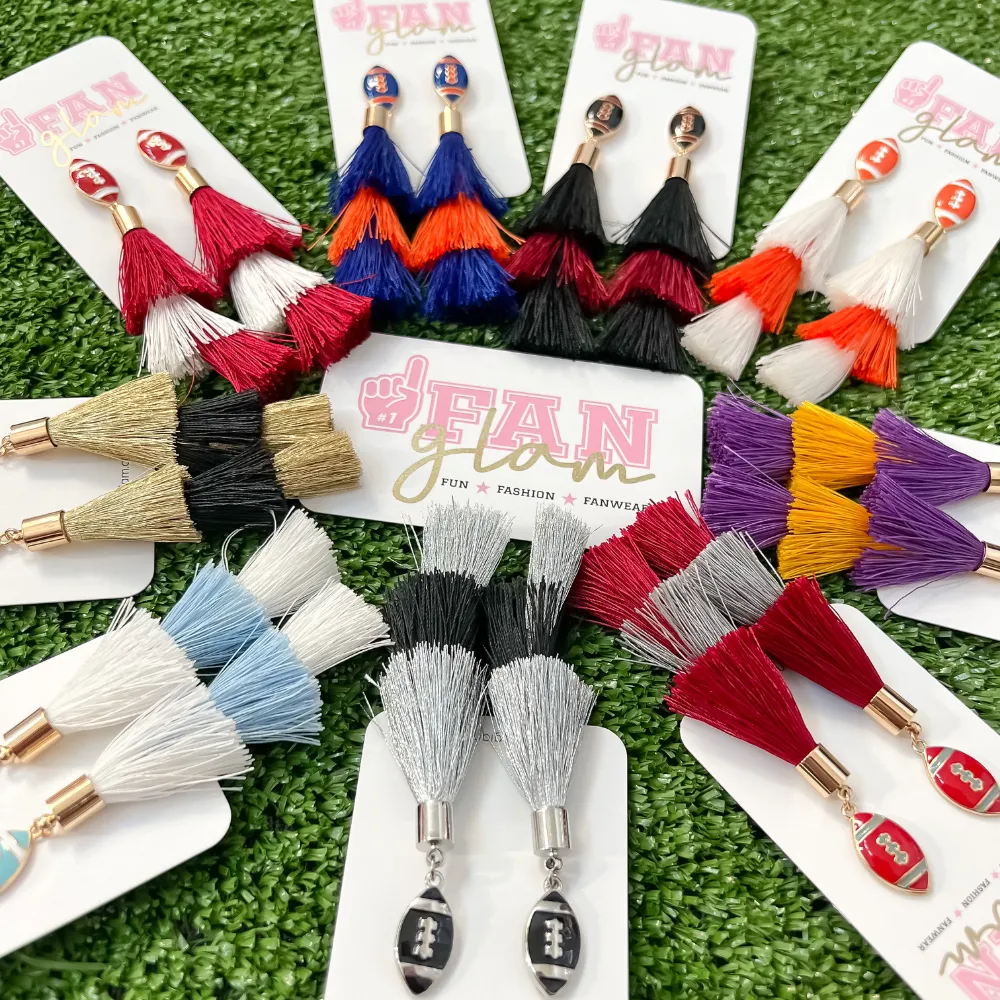 FOOTBALL TASSEL DUAL COLOR DANGLE EARRINGS