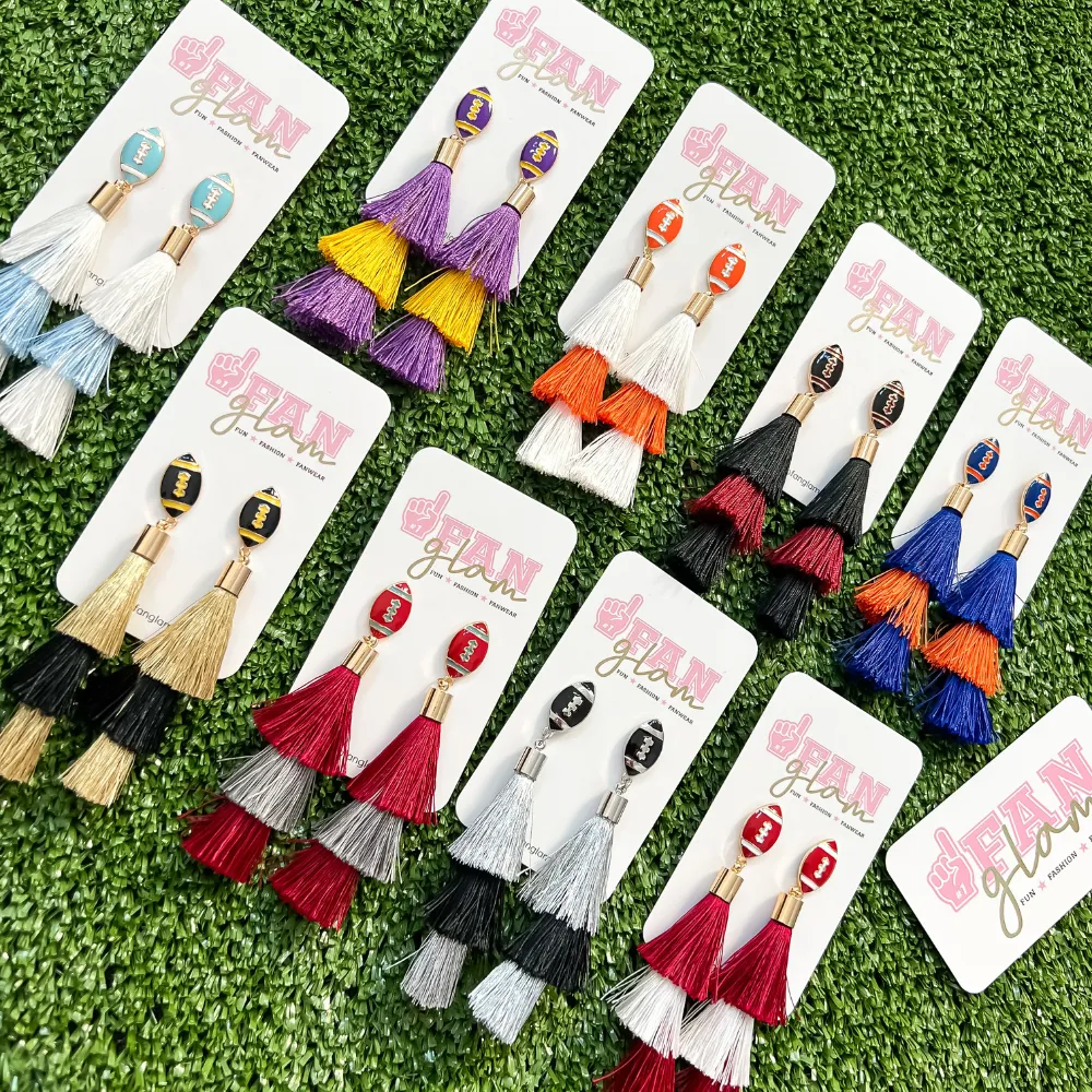 FOOTBALL TASSEL DUAL COLOR DANGLE EARRINGS