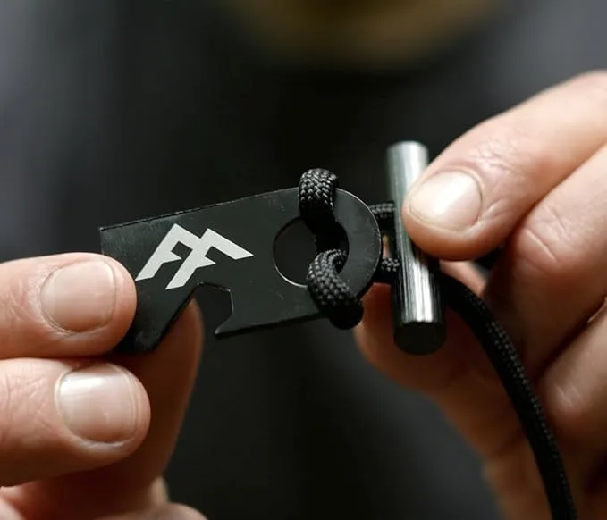 Forest Fundamentals™ Sidekick Fire Starter™ | Ferro Rod Fire Steel & Striker Necklace | All-Weather, EDC, Bushcraft, Camping | Bottle Opener & Tinder Scraper | 5,500º F Molten Sparks