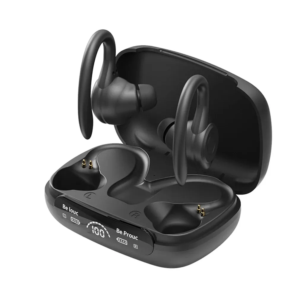 Gaming Earphones Ear Hook Waterproof Fitness Earbuds Bluetooth-Compatible5.3 Noise Reduction Power Display Sports Music Earbuds