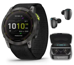Garmin Enduro 2, Carbon Gray DLC Titanium with Black Nylon Band, Solar Charging, with Wearable4U EarBuds Bundle (Bundle Options Available)