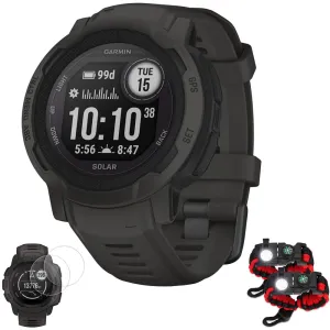Garmin Instinct 2 Solar Smartwatch, Graphite   Accessories Bundle