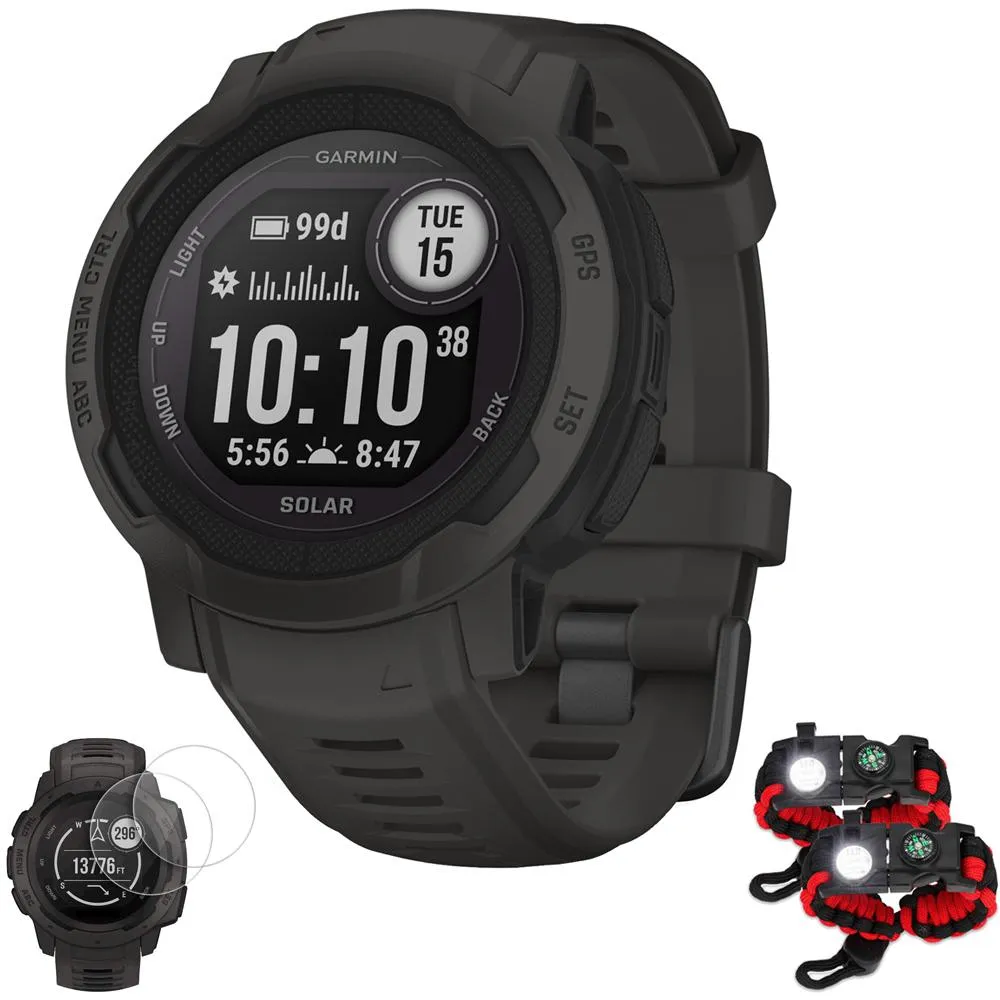 Garmin Instinct 2 Solar Smartwatch, Graphite   Accessories Bundle