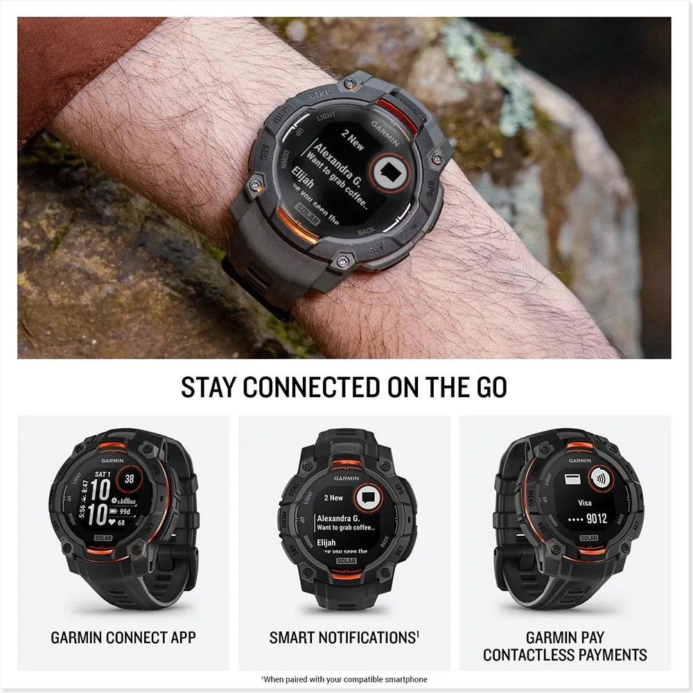 Garmin Instinct 3 45mm GPS Smartwatch, SOLAR   2x Protector   2 Yr Warranty Bundle