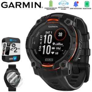 Garmin Instinct 3 45mm GPS Smartwatch, SOLAR   2x Protector   2 Yr Warranty Bundle