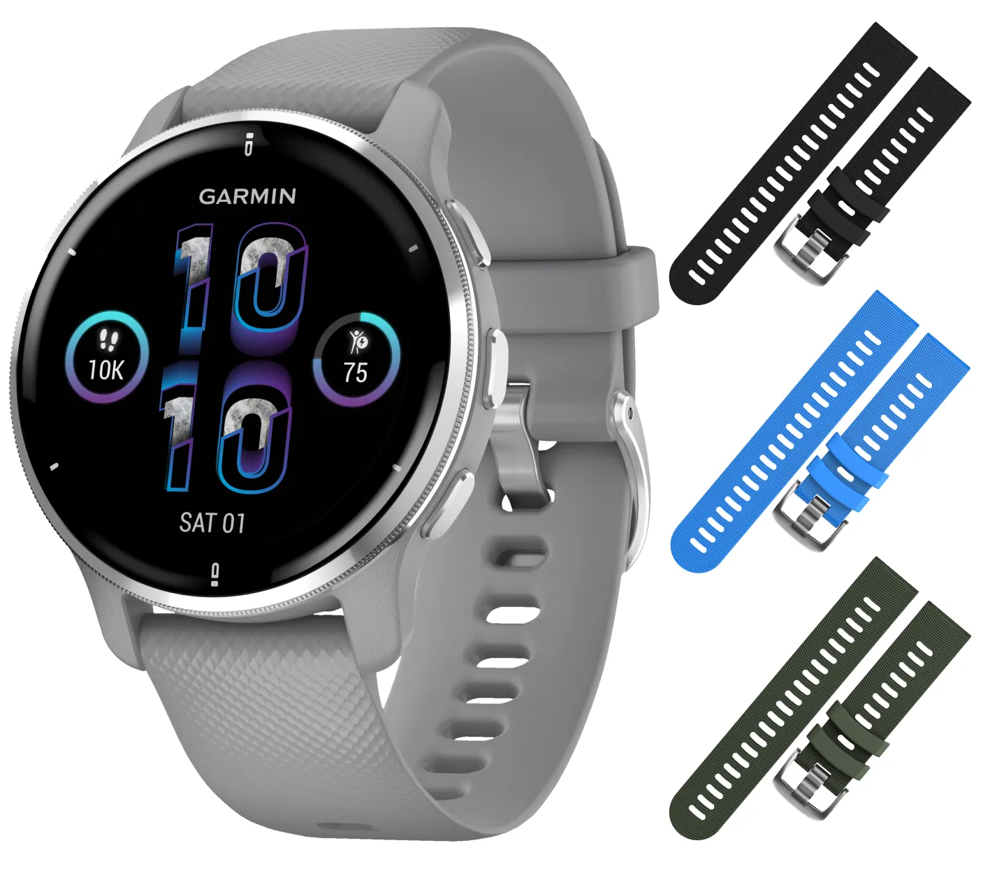 Garmin Venu 2 Plus GPS Multisport Smartwatch with Call and Text, Music with Wearable4U 3 Straps Bundle