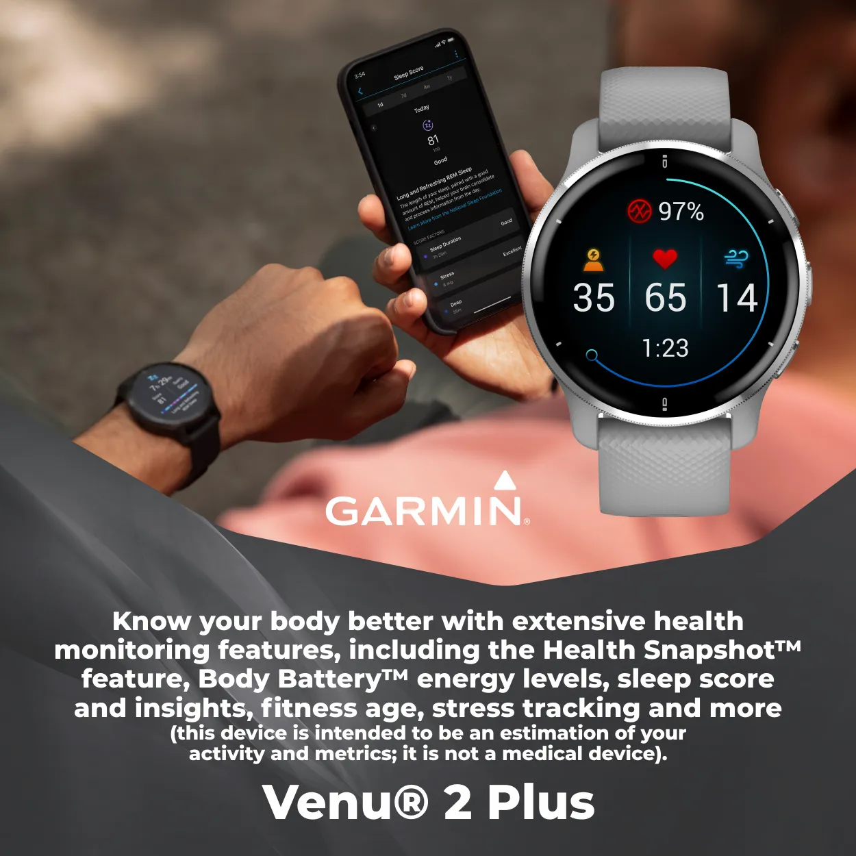 Garmin Venu 2 Plus GPS Multisport Smartwatch with Call and Text, Music with Wearable4U 3 Straps Bundle