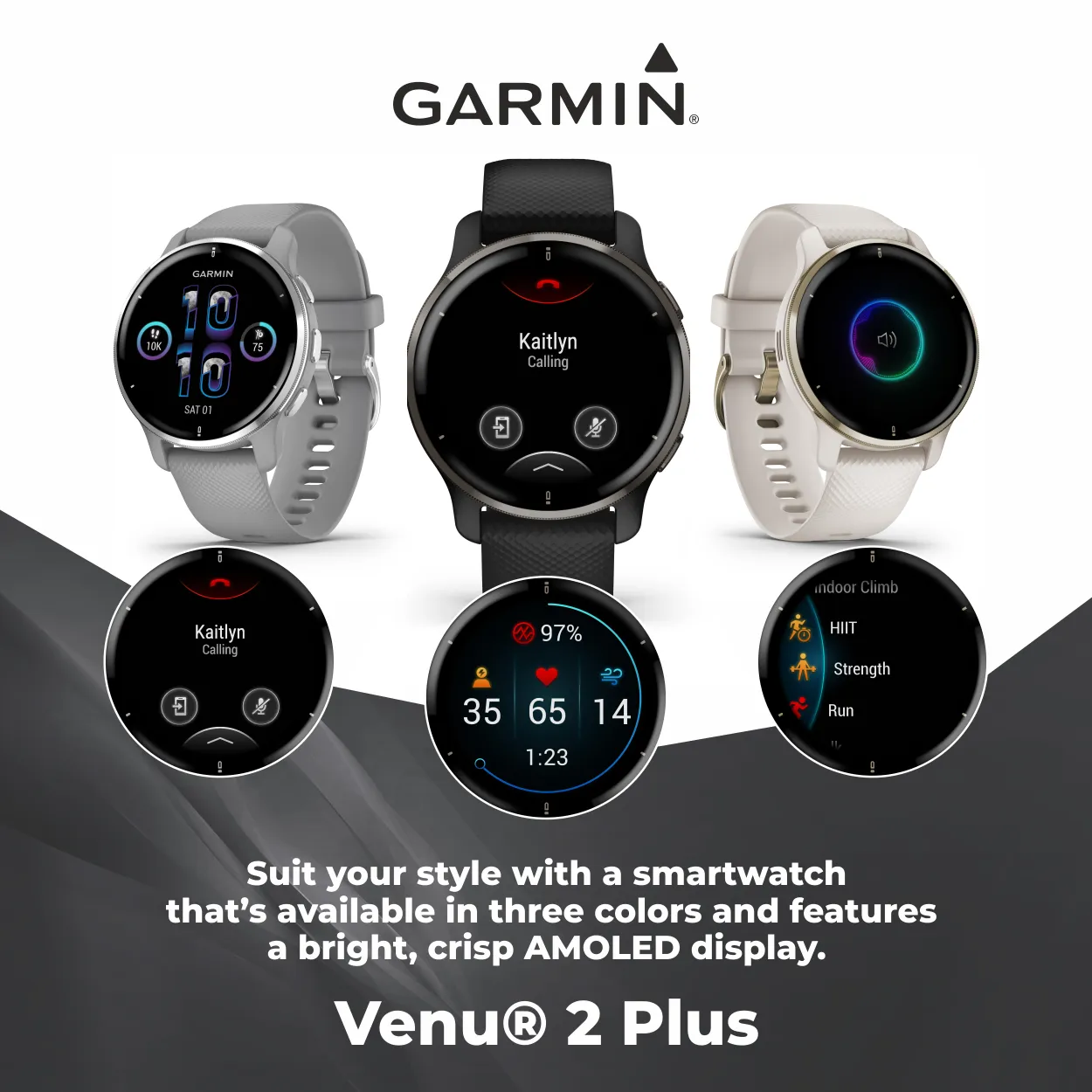 Garmin Venu 2 Plus GPS Multisport Smartwatch with Call and Text, Music with Wearable4U 3 Straps Bundle