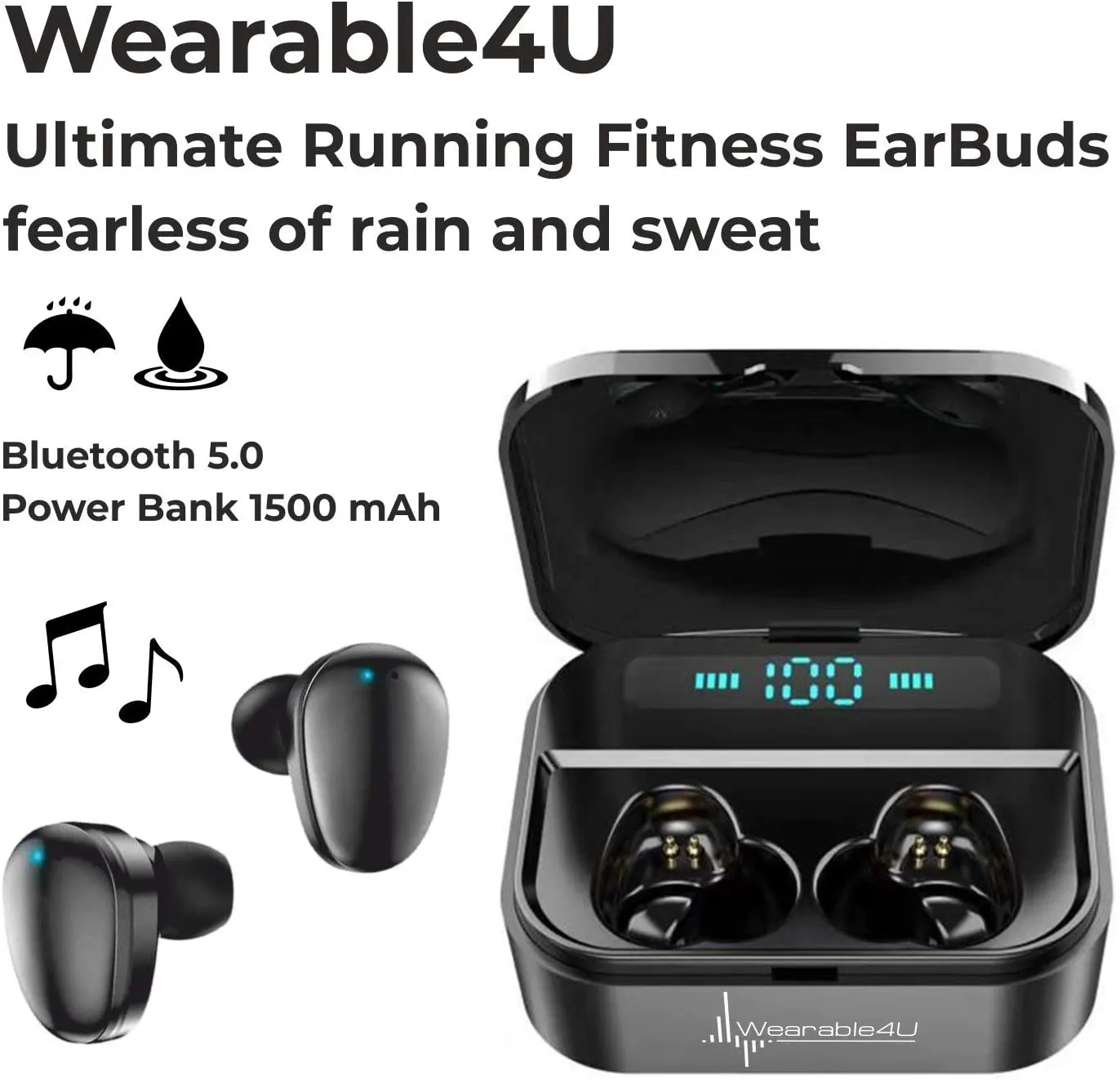 Garmin Venu GPS Smartwatch with AMOLED Display and Wearable4U Ultimate Black EarBuds with Charging Power Bank Case Bundle (Black/Gold)
