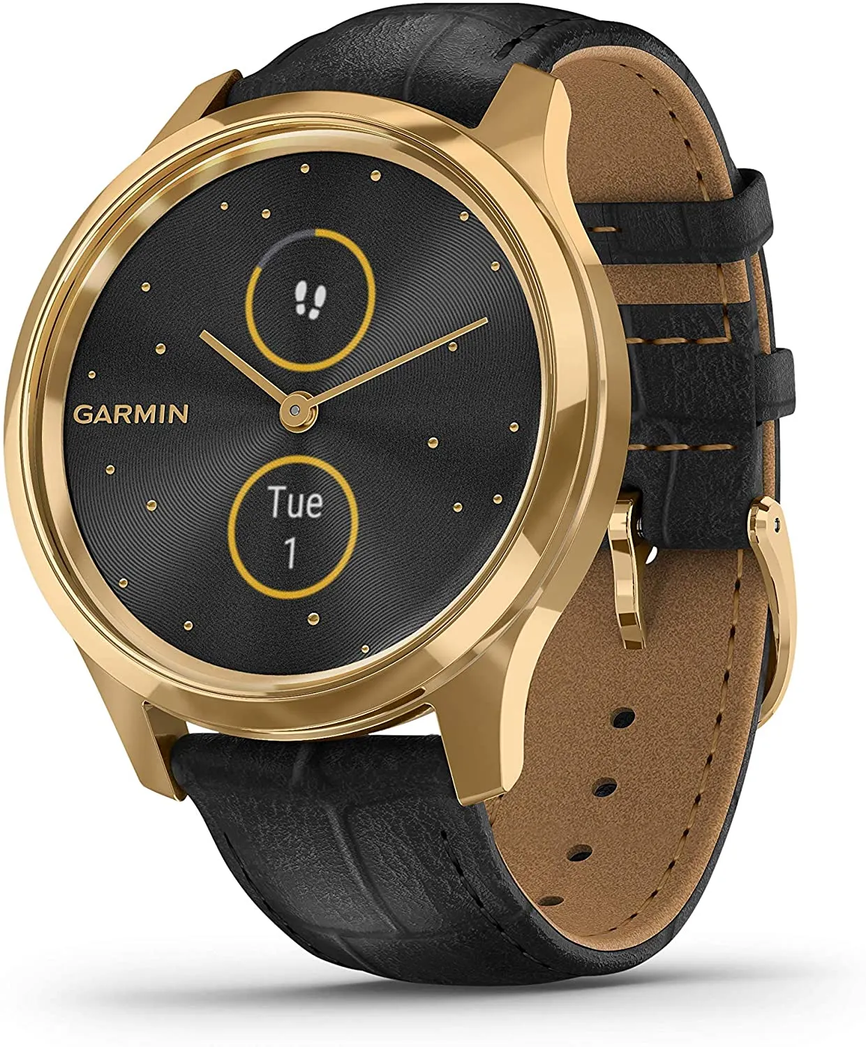 Garmin Vivomove 3 Luxe, Hybrid Smartwatch with Black Earbuds Bundle (24K Gold/Black, Leather)