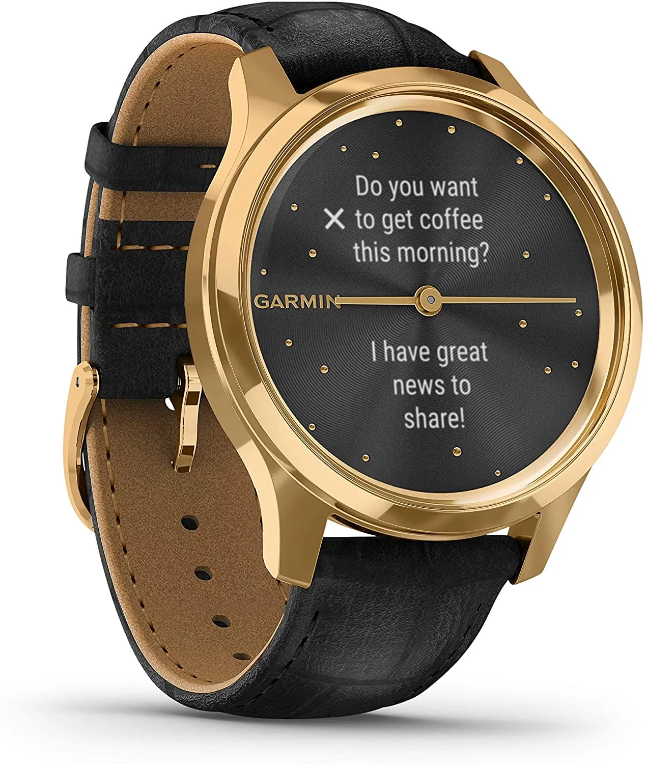Garmin Vivomove 3 Luxe, Hybrid Smartwatch with Black Earbuds Bundle (24K Gold/Black, Leather)