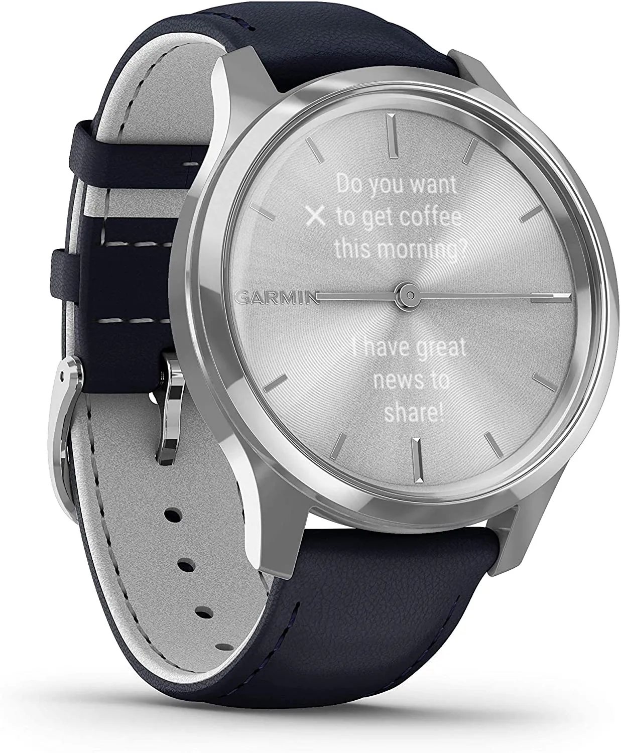 Garmin Vivomove 3 Luxe, Hybrid Smartwatch with Included Wearable4U Ultimate Black Earbuds with Charging PowerBank Case Bundle (Navy/Silver, Leather)
