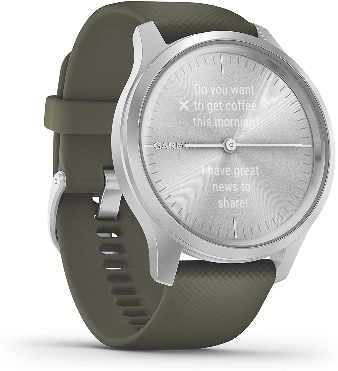 Garmin Vivomove 3 Style, Hybrid Smartwatch with Included Wearable4U Ultimate White Earbuds with Charging PowerBank Case Bundle (Moss Green/Silver)