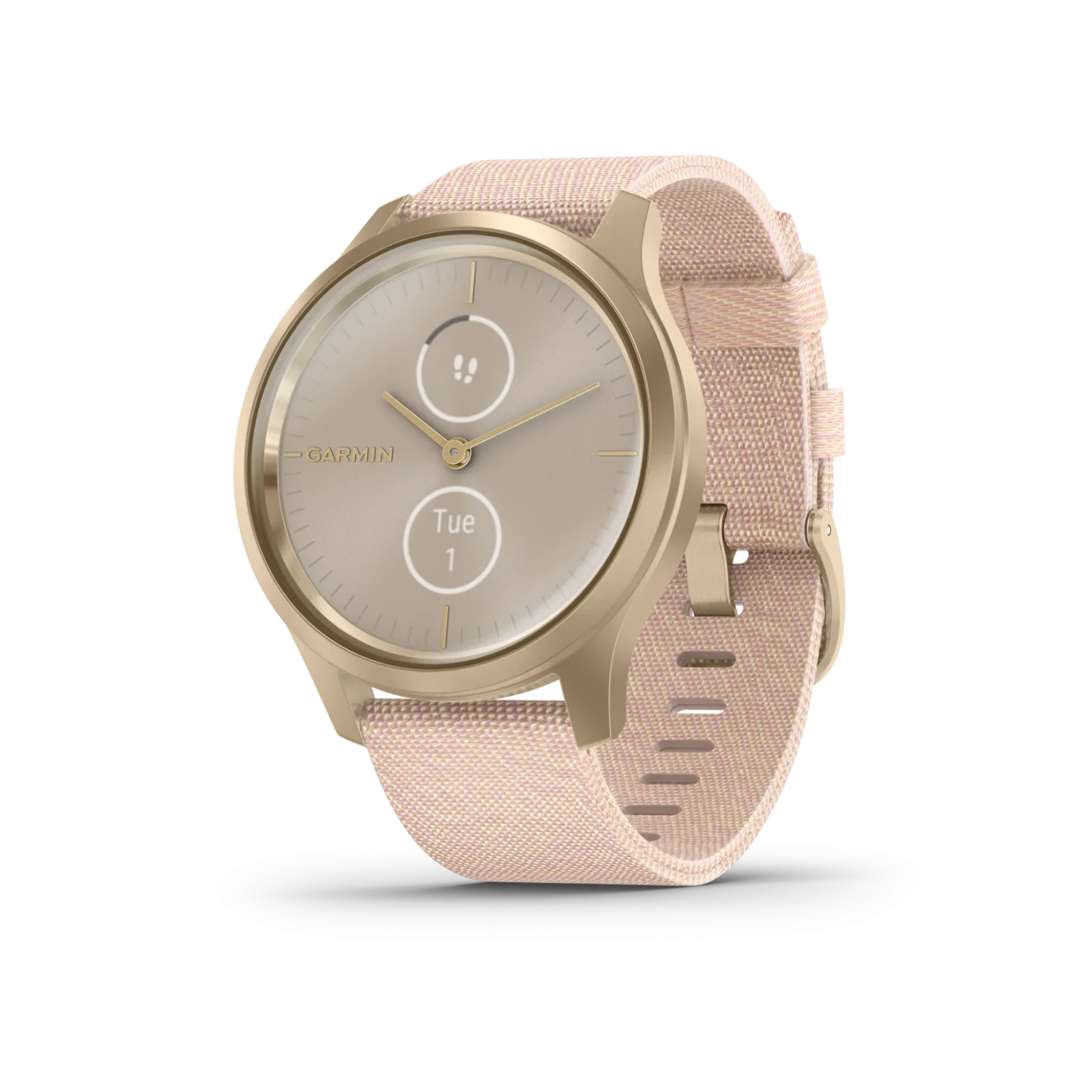 Garmin Vivomove 3 Style, Hybrid Smartwatch with White Earbuds Bundle (Blush Pink/Gold, Nylon)