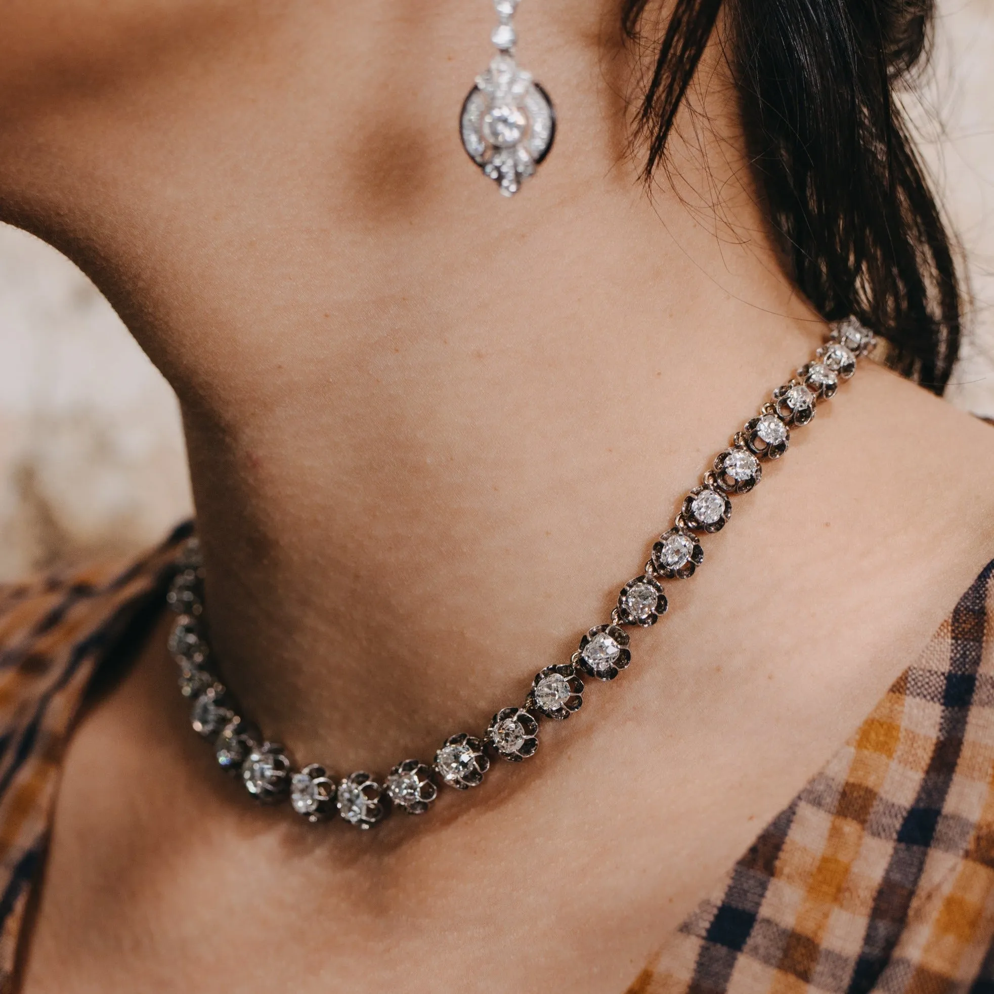 Genuine Antique Georgian Old Mine Diamond Riviere Necklace