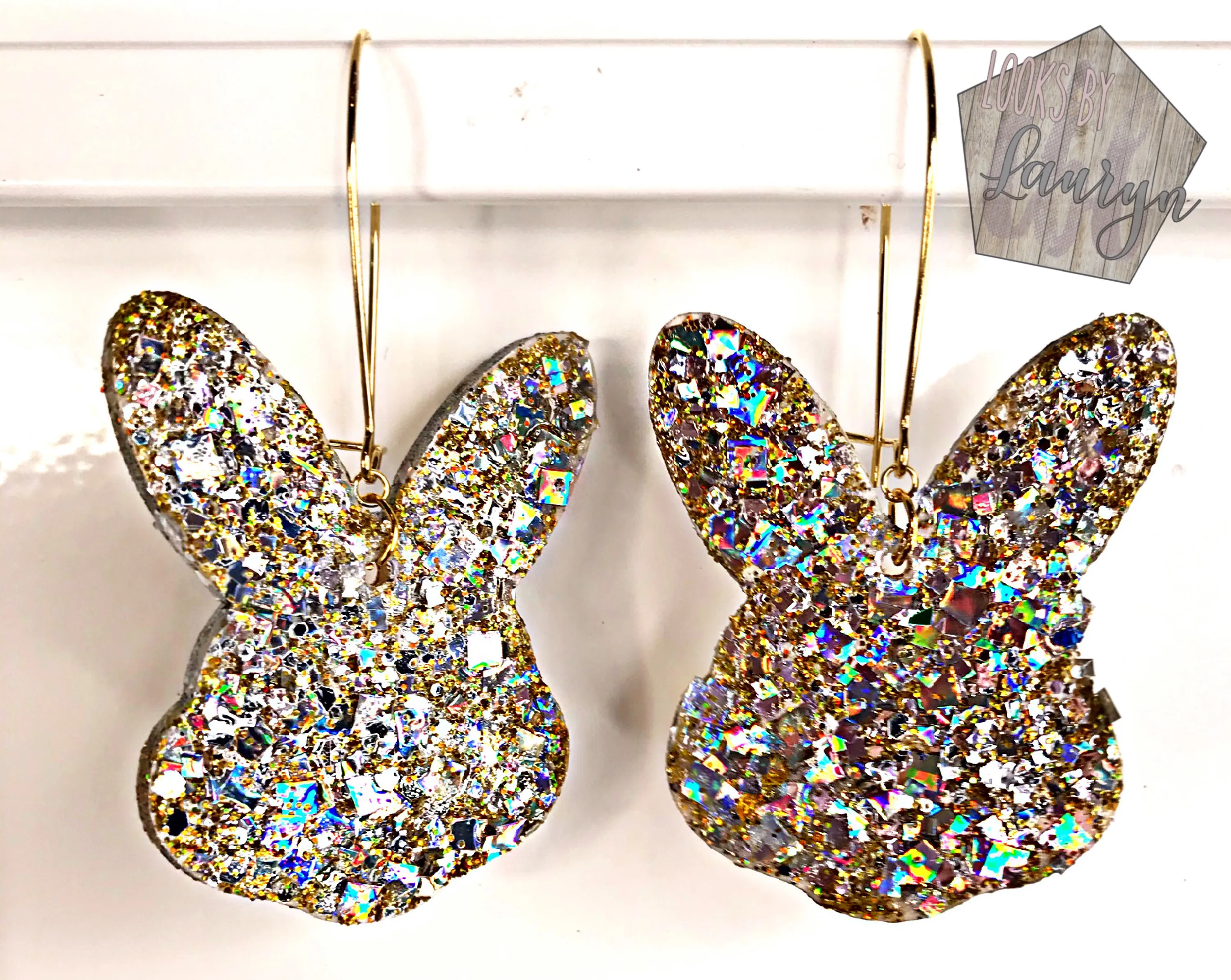 Gold Mirror Bunny Easter Earrings