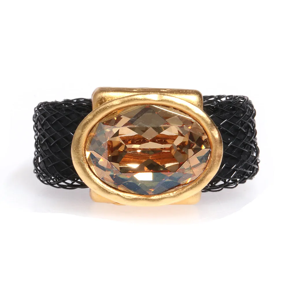 Golden Swarovsky Silicone & Mesh  Ring