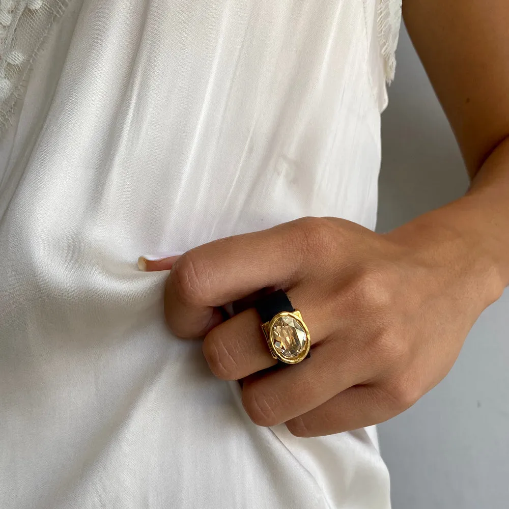 Golden Swarovsky Silicone & Mesh  Ring