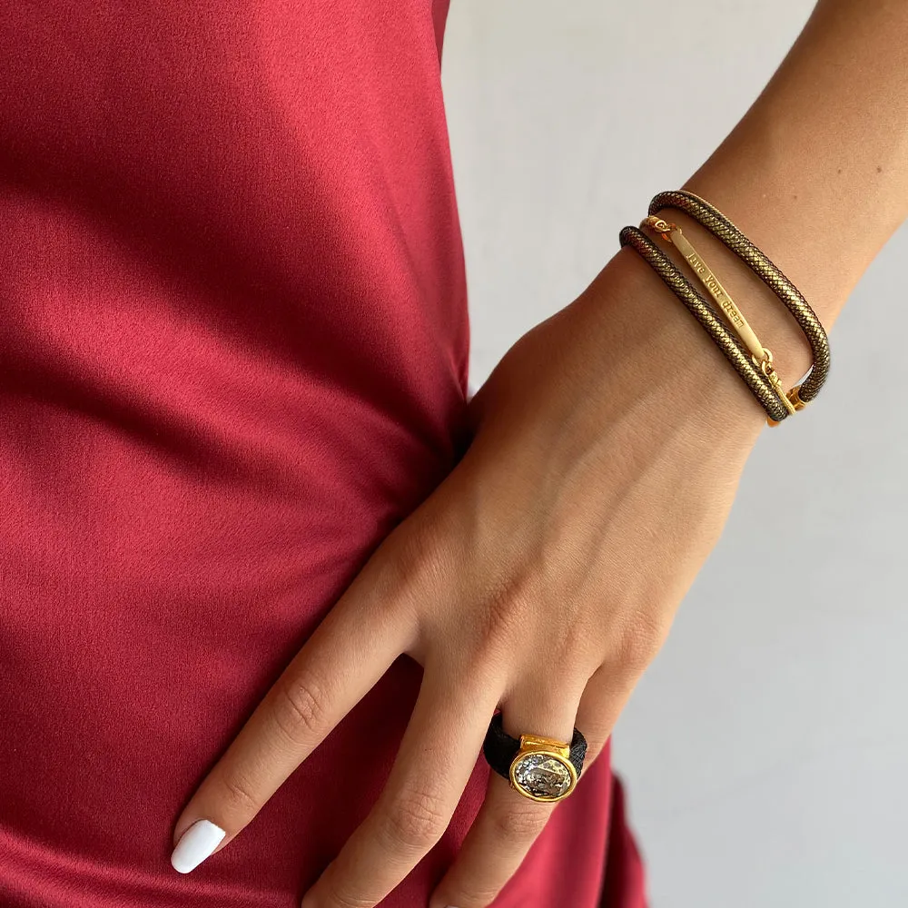 Golden Swarovsky Silicone & Mesh  Ring