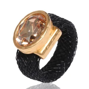 Golden Swarovsky Silicone & Mesh  Ring