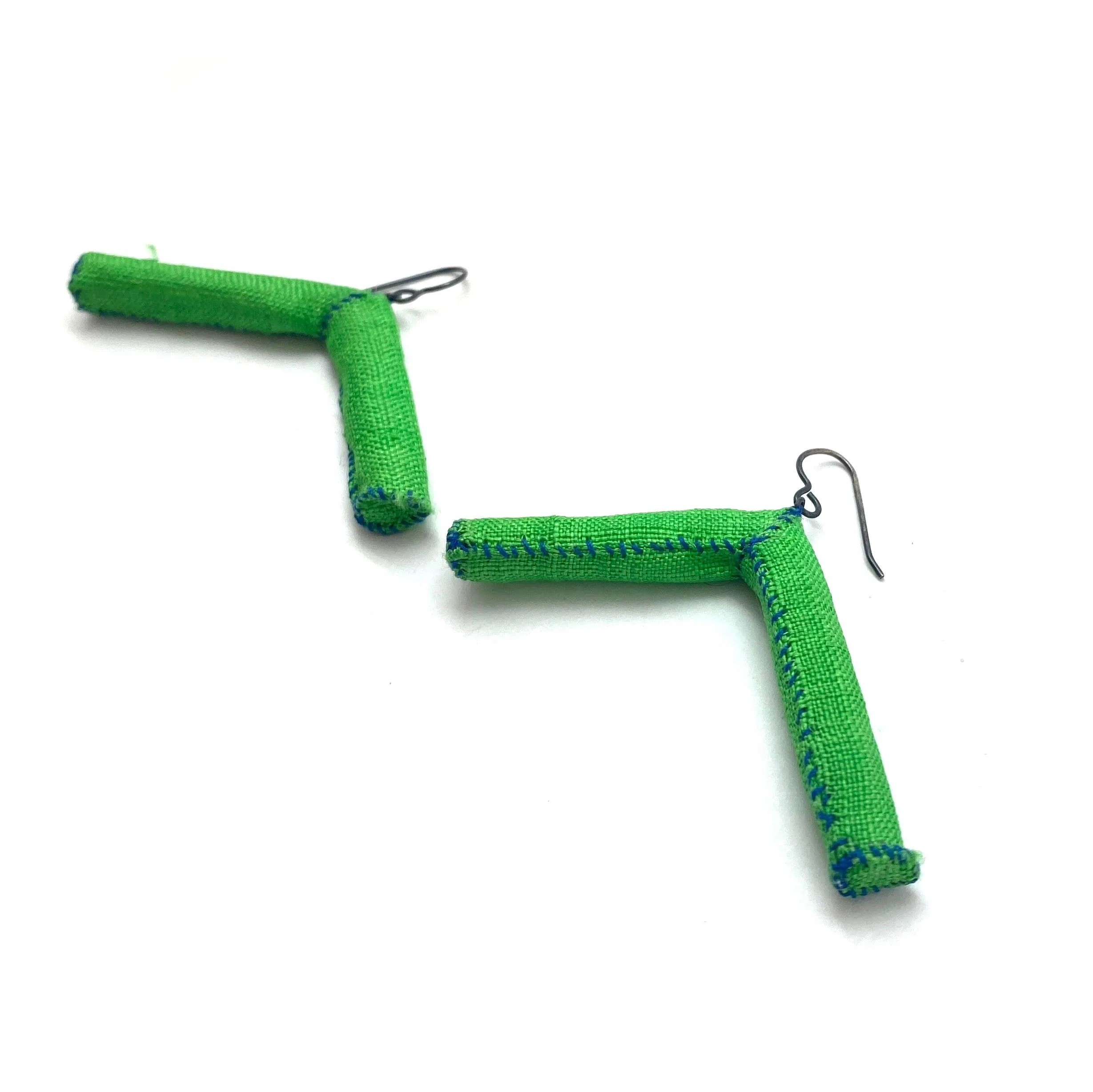 Green Triangular Fabric Tube Earrings
