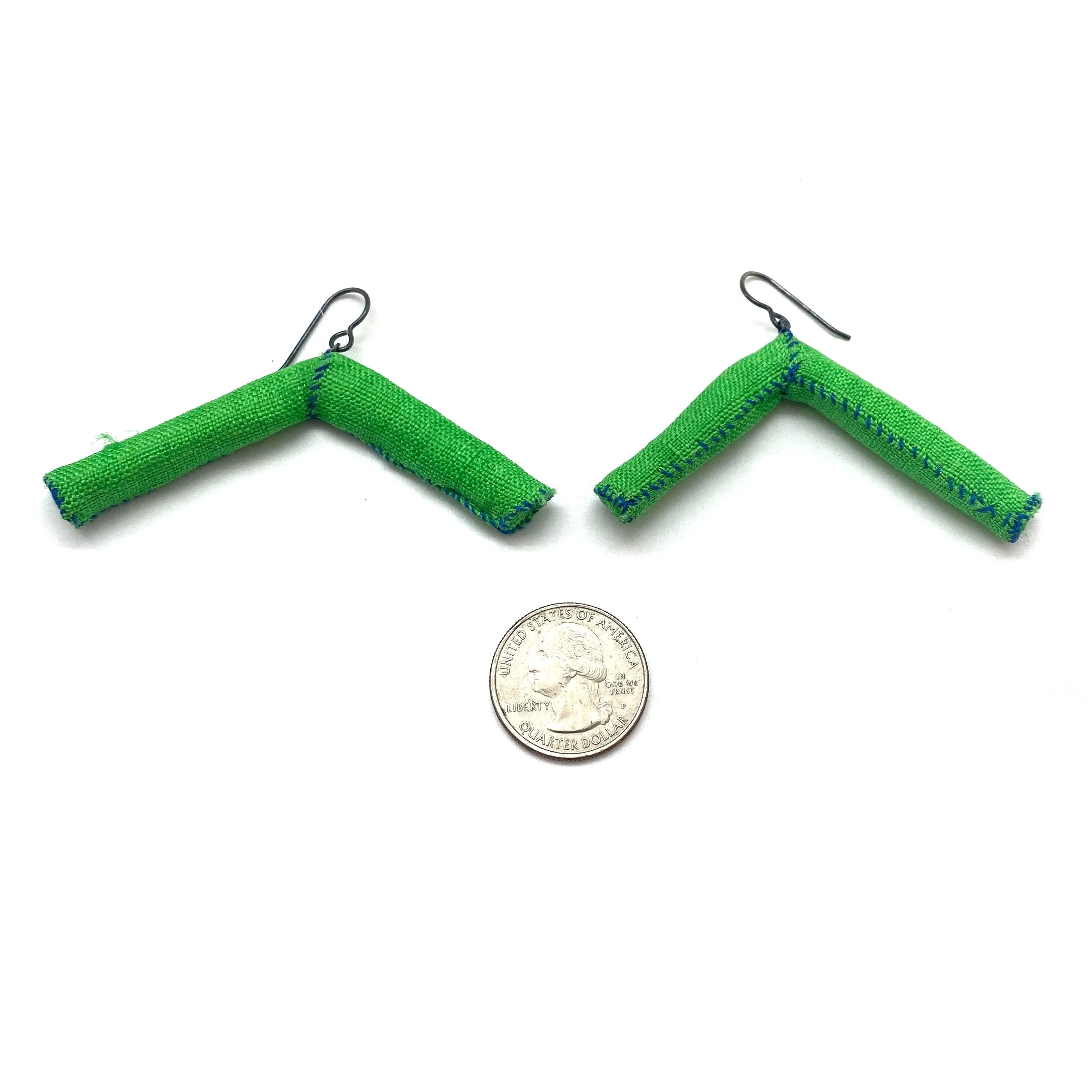 Green Triangular Fabric Tube Earrings