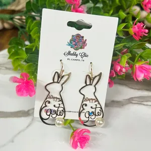 Happy Easter Bunny Earrings - Gold
